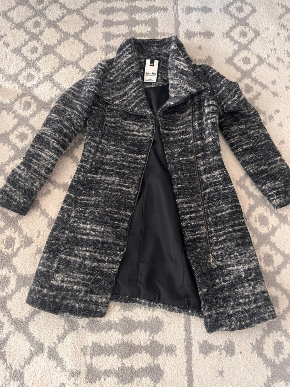 Soia & Kyo Black and White Marled Knit Coat